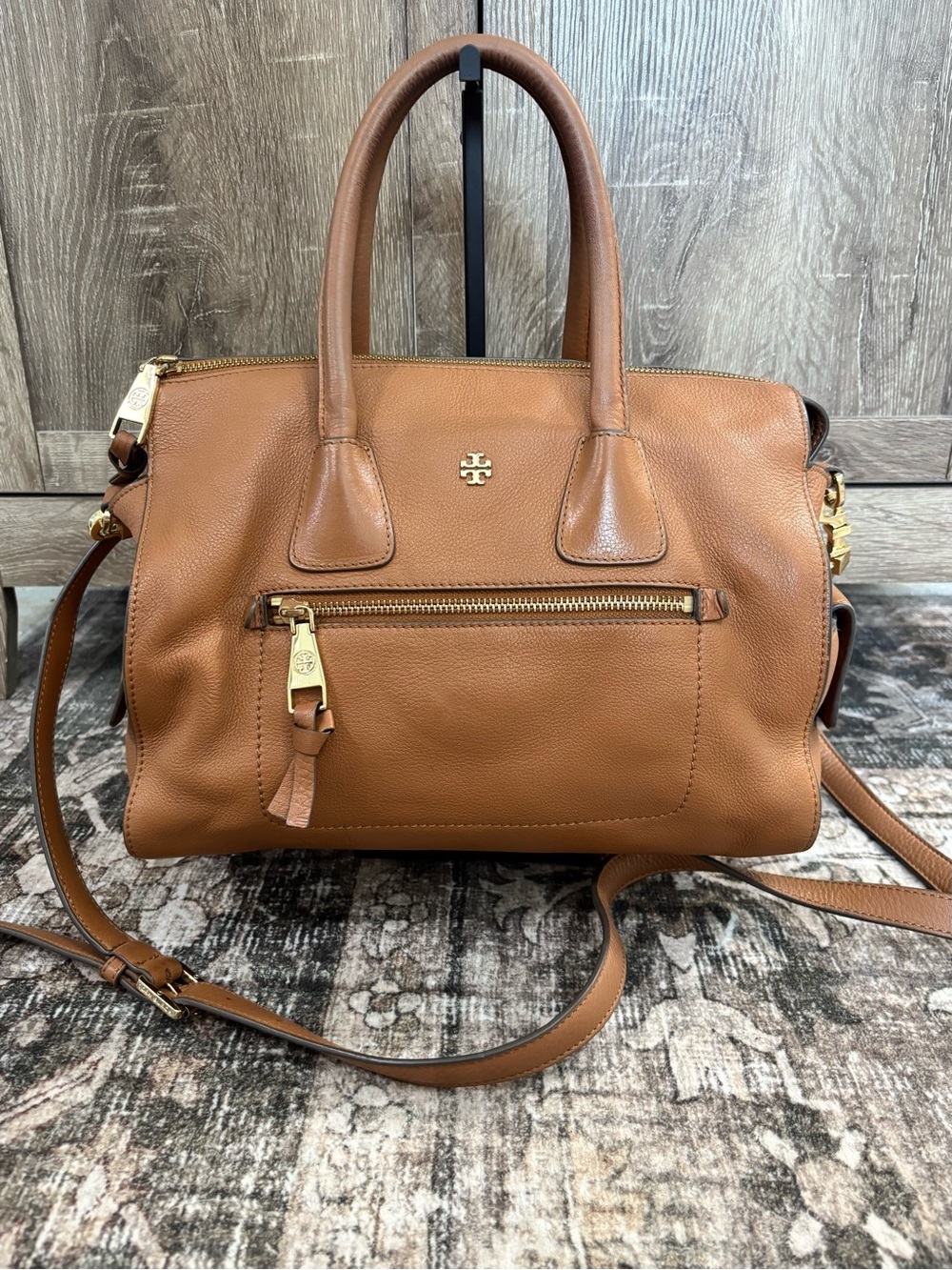 Tory Burch Tan Leather Satchel with Gold Hardware